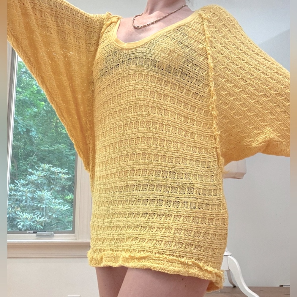 We The Free Anthropologie canary knit oversized tunic dolman sleeve sweater S